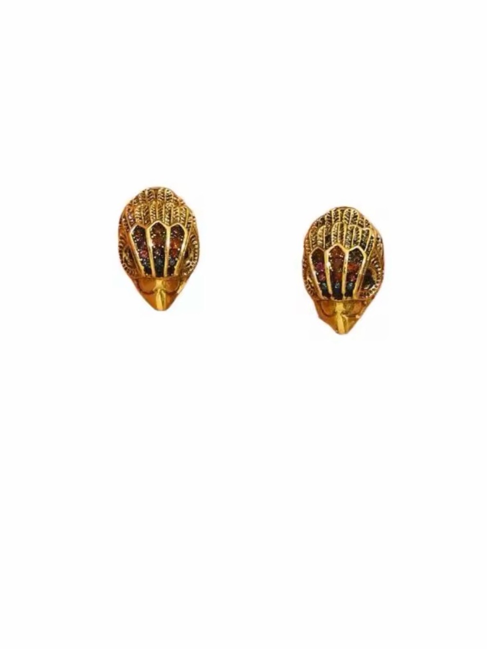 Gold Shell Stud Earrings with Multicolor Glitter - Picture 7 of 7